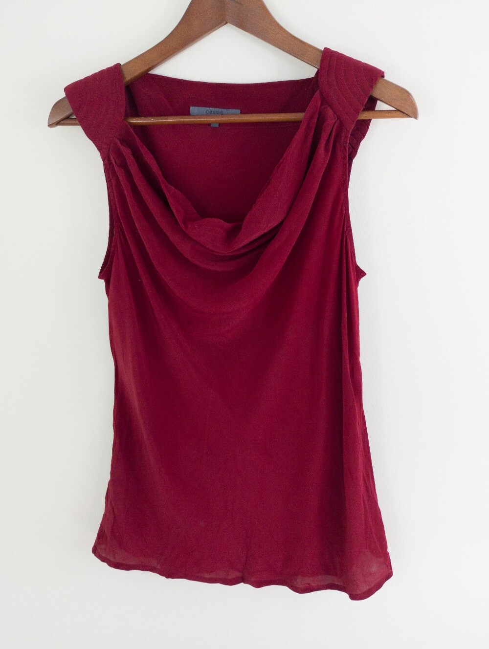 Cassis 100% Silk Cowl Neck Sleeveless Blouse Medium Burgundy